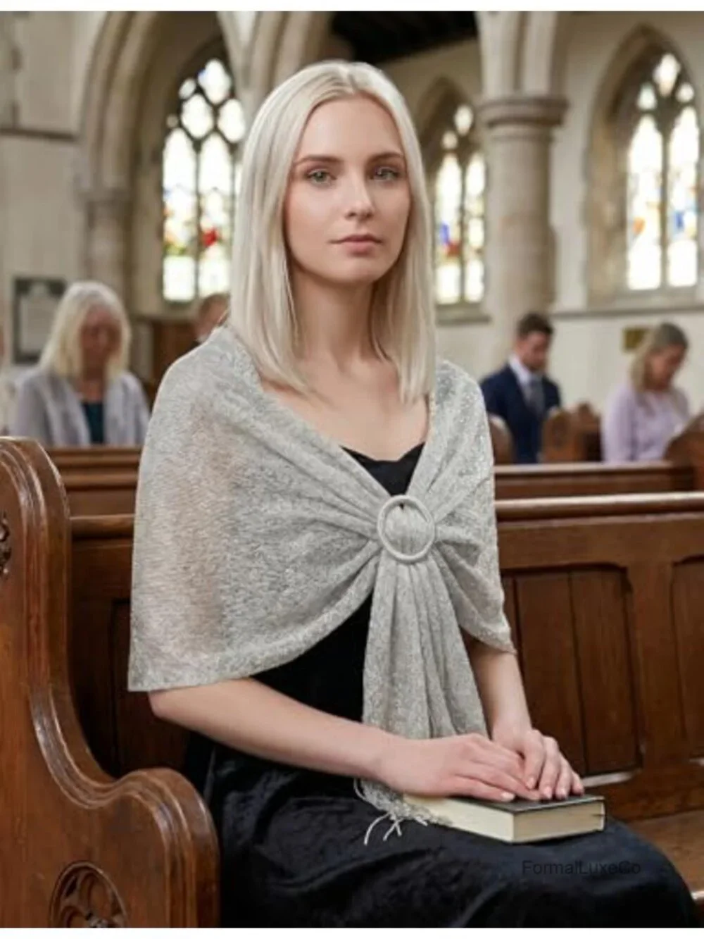 Metallic Fringe Shawl Wrap for Evening Dressy Wear